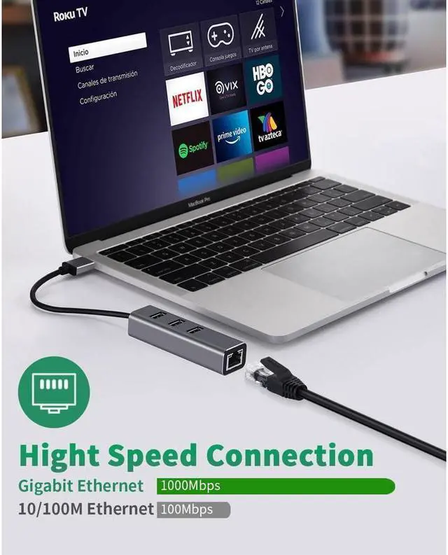 Alt view image 2 of 7 - KEHIPI USB 3.0 to RJ45 Ethernet Adapter 4 in 1 Multiport USB Hub with Gigabit Ethernet 1000Mbps RJ45 LAN Network Adapter Compatible and 3-Port USB3.0 Support Laptop PC Windows Linux MacOS, and More