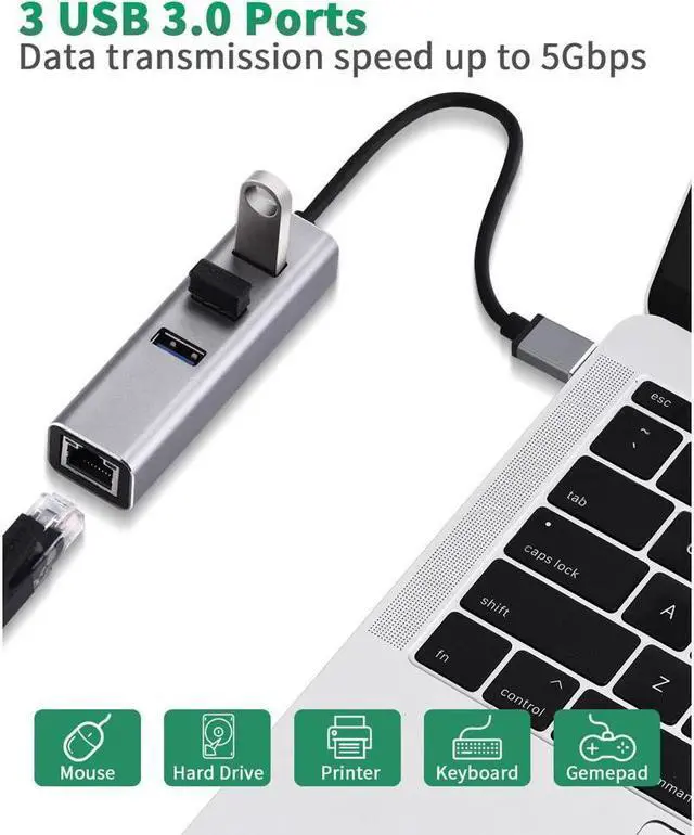 Alt view image 3 of 7 - KEHIPI USB 3.0 to RJ45 Ethernet Adapter 4 in 1 Multiport USB Hub with Gigabit Ethernet 1000Mbps RJ45 LAN Network Adapter Compatible and 3-Port USB3.0 Support Laptop PC Windows Linux MacOS, and More
