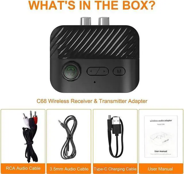 Alt view image 7 of 7 - KEHIPI  Bluetooth Transmitter Receiver - V5.3 Bluetooth Audio Receiver w/Display & Knob, 3.5mm AUX RCA Wireless Audio Adapter for Home Stereo/Headphone/Speaker/TV/PC/Car, Support TF Card/U Disk Music