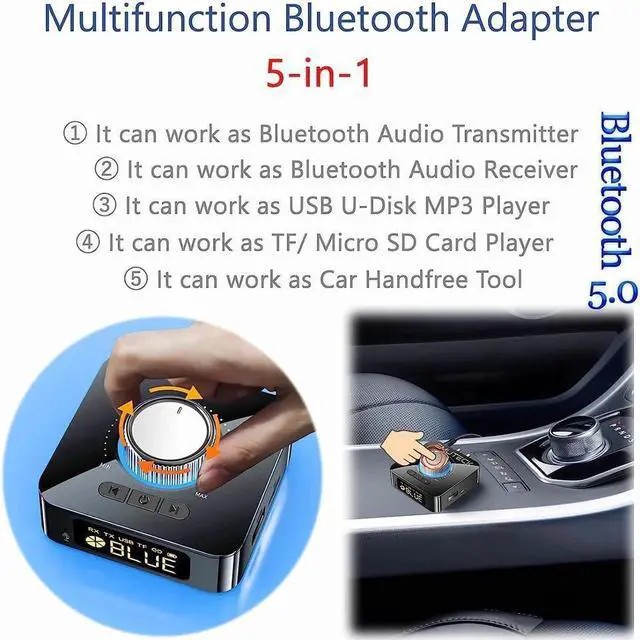 Alt view image 4 of 7 - KEHIPI Bluetooth 5.0 Audio Adapter, 5-in-1 Wireless Music Transmitter AUX Receiver USB TF Micro SD Card MP3 Player for TV CD PC Car Home Stereo to Wireless Wired Soundbar Headphones Speakers