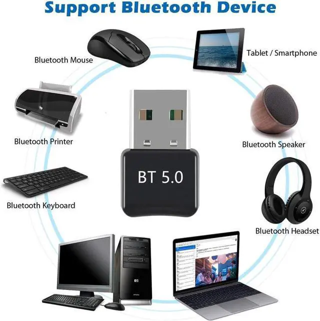 Alt view image 6 of 6 - KEHIPI USB Bluetooth 5.0 Adapter for PC Win10/8.1/8/7/XP/Vista, Bluetooth Dongle Receiver/Transmitter Support Multiple Device Connections: Headset, Mouse, Keyboard, Printer, Speaker