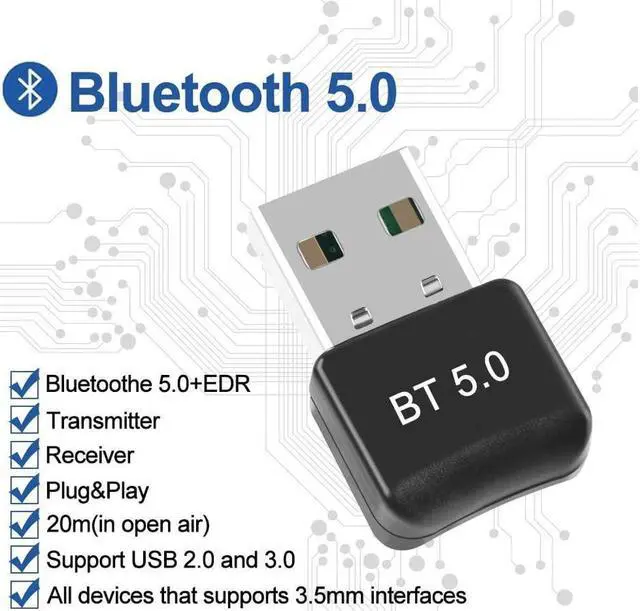 Alt view image 2 of 6 - KEHIPI USB Bluetooth 5.0 Adapter for PC Win10/8.1/8/7/XP/Vista, Bluetooth Dongle Receiver/Transmitter Support Multiple Device Connections: Headset, Mouse, Keyboard, Printer, Speaker