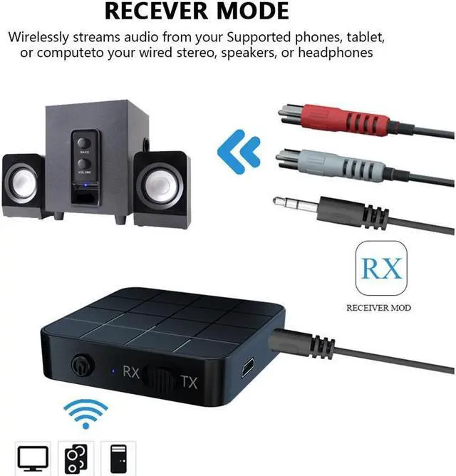 Alt view image 3 of 7 - KEHIPI 2 IN 1 Bluetooth 5.0 Transmitter Receiver Wireless Audio Aux 3.5mm Adapter For TV Computer Speaker Car Stereo 3.5mm AUX Jack RCA Adapter