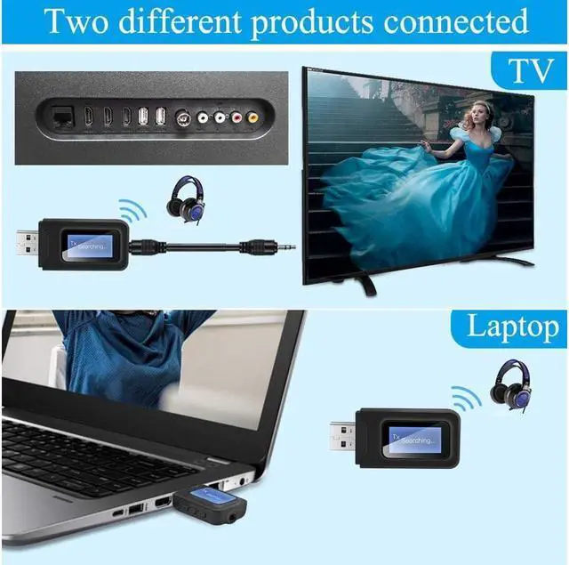 Alt view image 4 of 7 - KEHIPI USB Bluetooth 5.0 Audio Transmitter Receiver with LCD Display, 2 in 1 Portable Visualization Bluetooth Adapter,3.5MM Wireless Bluetooth Adapter for PC,TV,Wired Speaker,Headphones and Car