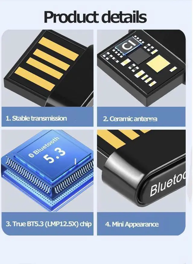 Alt view image 3 of 7 - KEHIPI USB Bluetooth Adapter for PC, USB Bluetooth 5.3 Dongle EDR Bluetooth Stick for PC, Desktop, Laptop Compatible with Windows 11/10/8.1/7