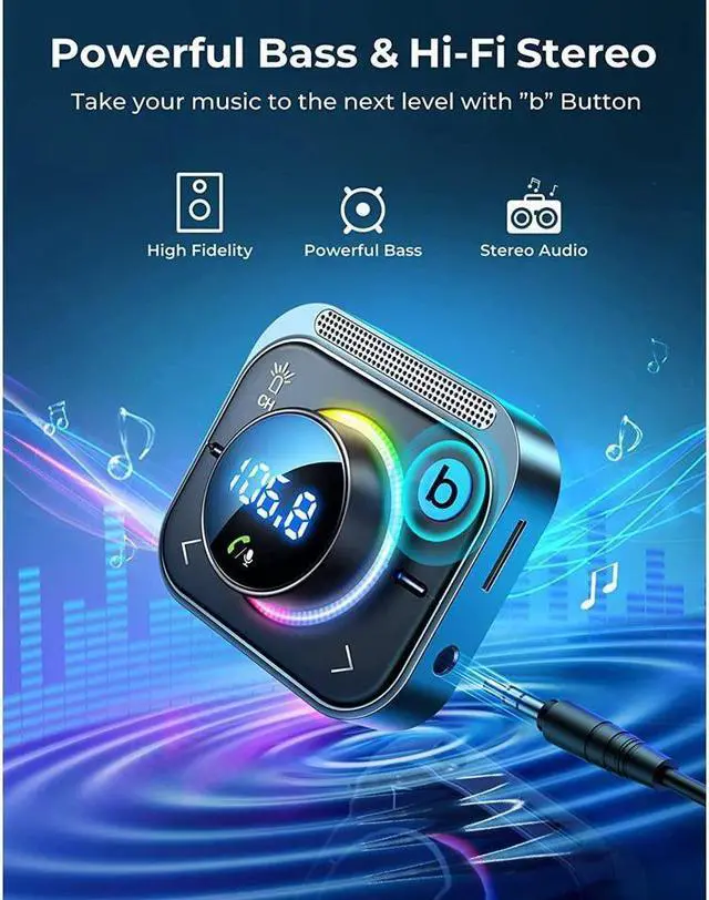 Alt view image 2 of 7 - KEHIPI Bluetooth 5.3 FM/AUX Bluetooth Car Adapter,[Air Vent Installation & Bass Boost] 3 Ports PD & QC 3.0 FM Transmitter for Car, Radio Bluetooth Receiver for Car HD Calling and Enjoy Music