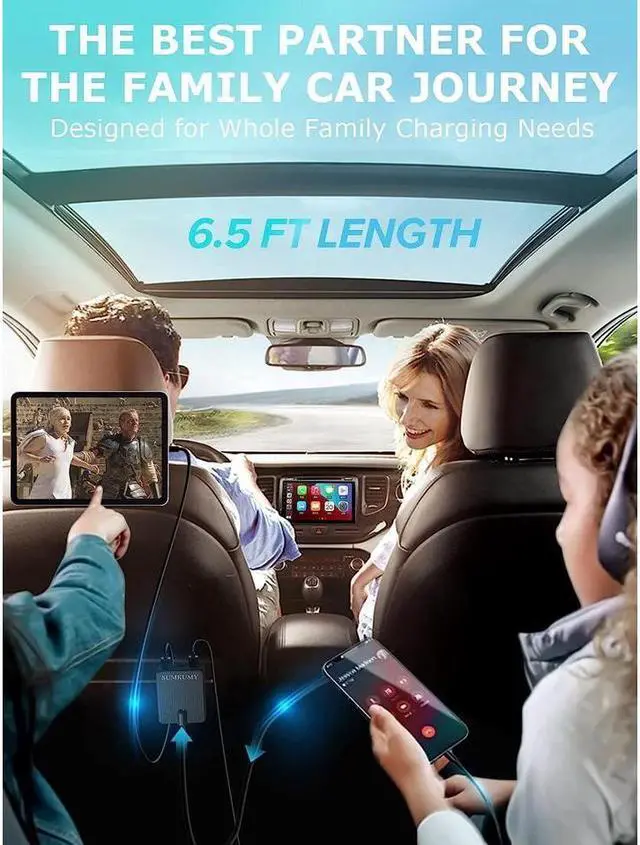 Alt view image 7 of 7 - KEHIPI USB C Car Charger, 74W Fast Car Phone Charger PD & QC 3.0 Car Charger with 6.5ft Cable for Back Seat Charging, 4 Multi Ports Cigarette Lighter Adapter Car Charger for Smartphones, Tablet PC..