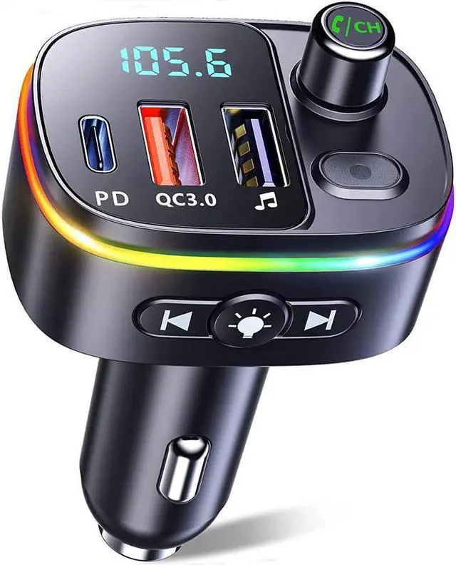 Main image of KEHIPI Bluetooth FM Transmitter for Car Bluetooth 5.0, QC3.0 & PD 18W USB C Car Charger, 9 RGB Backlit Car Bluetooth Receivers, Bluetooth Car Adapter Support Handsfree Calls, Siri Assistant, USB Drive