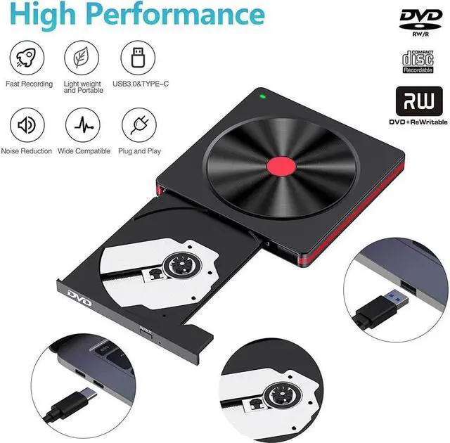 Alt view image 5 of 7 - KEHIPI External DVD CD Drive, USB 3.0 & Type-C Portable CD DVD+/-RW Burner Optical Drives CD ROM/DVD Player Reader DVD Drive External for PC Laptop Desktop Windows 11/10/8/7 Linux/MacOS