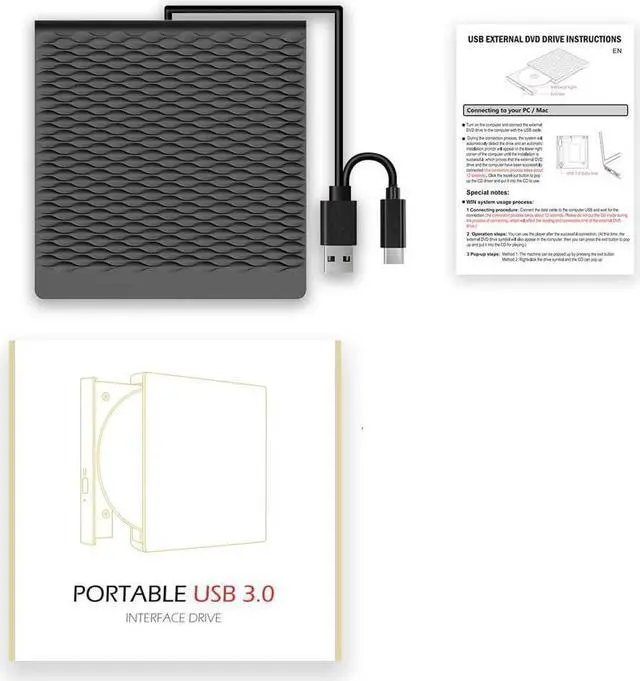 Alt view image 7 of 7 - KEHIPI External CD DVD Drive, USB 3.0 Type C External CD/DVD Burner, Portable CD ROM Optical Drive Player Reader Disk Disc with Laptop Desktop PC Windows 11/10/8/7, MacOS, Linux