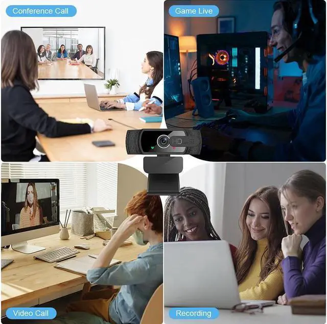 Alt view image 2 of 7 - KEHIPI Tw6 Webcam with Microphone, 1080P Full HD Computer Camera for PC with Cover, Expandable Tripod, USB Web Camera with Cover for Video Calls, Streaming, Skype, Zoom, Teleconference Gray / Black