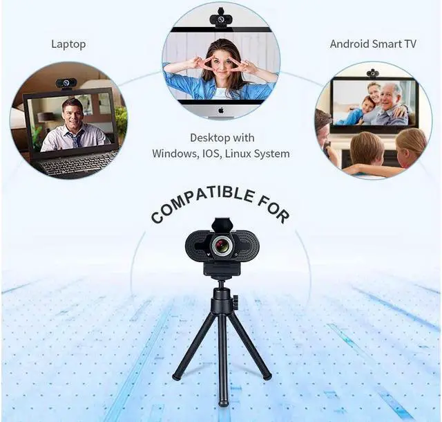 Alt view image 5 of 7 - KEHIPI 1080P Webcam for PC, Full HD Computer Camera with Cover, USB Web Cam with Microphone, Cover, Expandable Tripod, Streaming Camera for Skype, Streaming, Teleconference etc.