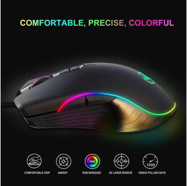 Alt view image 2 of 7 - KEHIPI RGB Gaming Mouse, 6400 dpi, Ergonomic Hand Grips, RGB Backlit Optical Wired Gaming Mouse 7 Programmable Buttons