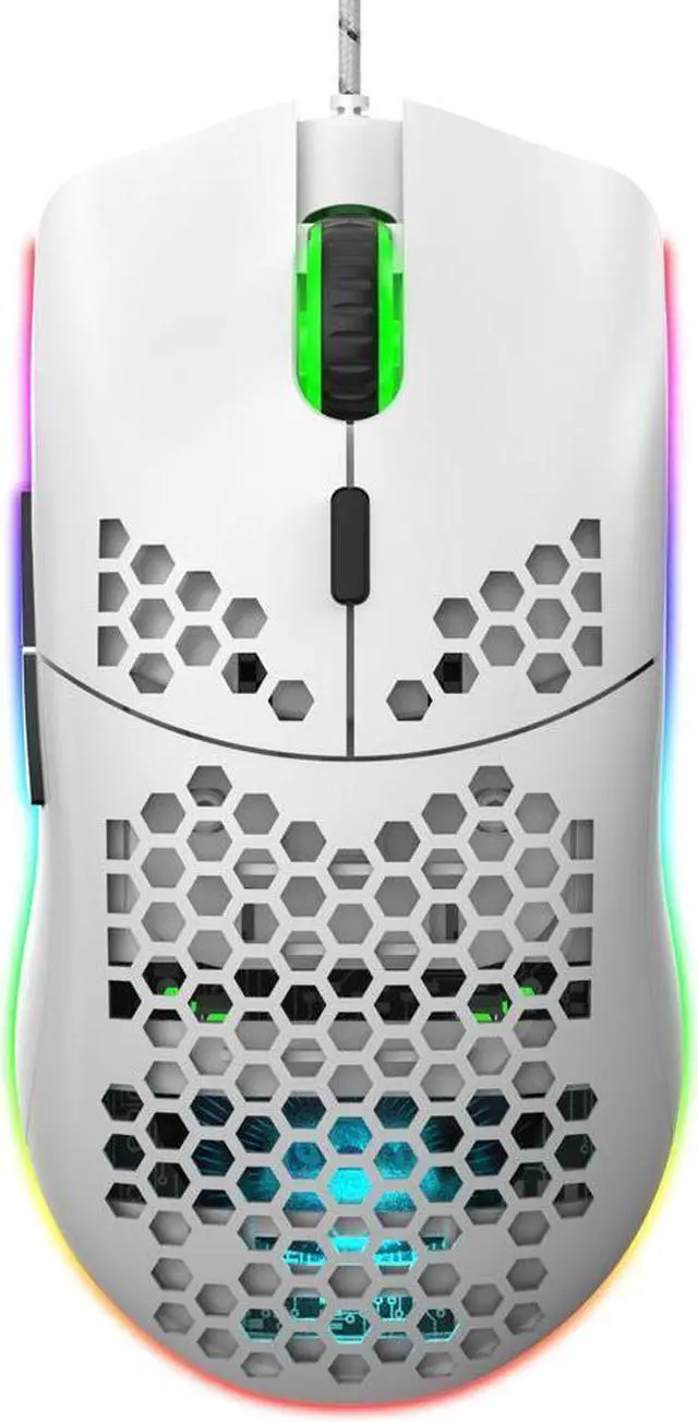 Main image of KEHIPI Programmable RGB Gaming Mouse, 6 DPI (1000/1600/2400/3200/4800/6400) 96g Ultra Lightweight Honeycomb Optical LED Wired Mouse with Programmable 6 Keys RGB Marquee Effect Light White