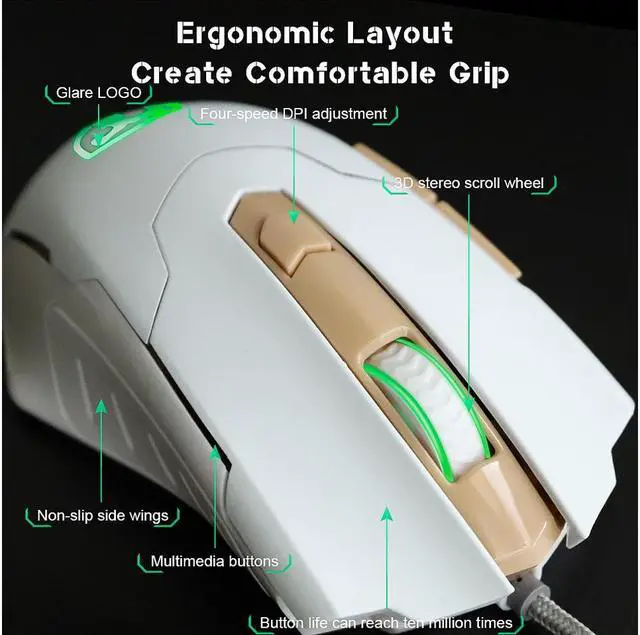 Alt view image 4 of 6 - KEHIPI Gaming Mouse Wired Breathing Light Ergonomic Game USB Computer Mice Multicolor Gamer Desktop Laptop PC Gaming Mouse, 6 Buttons for Windows 7/8/10/XP Vista Linux, Black White