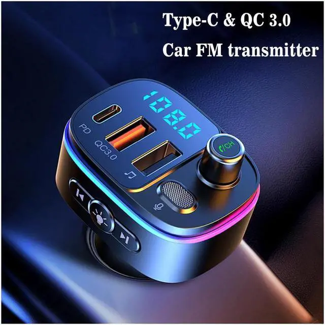 Alt view image 4 of 7 - KEHIPI Bluetooth 5.0 FM Transmitter for Car, QC3.0+Type-C PD 20W Car Charger, Wireless FM Radio Bass Sound Music Player, Car Kit with Hands-Free Calls, Support U Disk,7 Colors LED Backlit