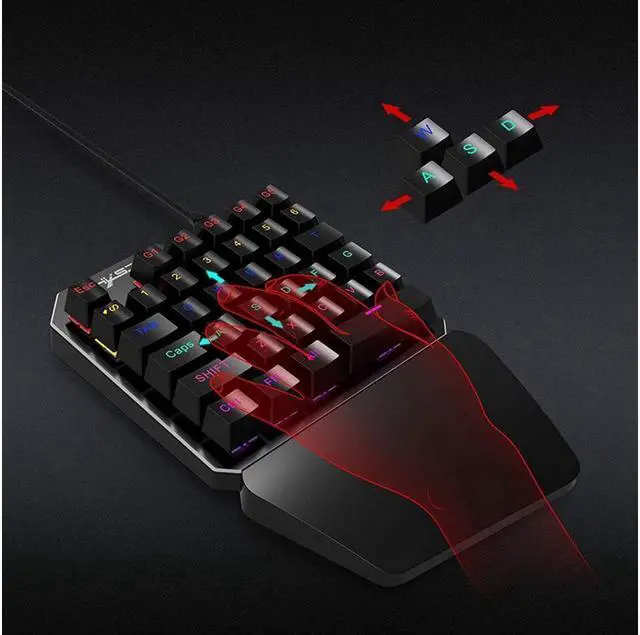 Alt view image 5 of 6 - KEHIPI One Handed Mechanical Gaming Keyboard , Mechanical Portable RGB LED Backlit Game Keyboard with Keypad for LOL/PUBG/Wow/Dota/OW/Fps Game, Blue Switches, 35 Keys