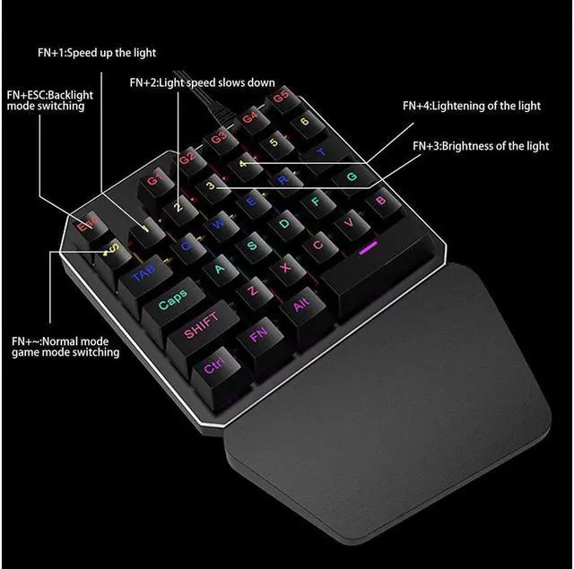 Alt view image 4 of 6 - KEHIPI One Handed Mechanical Gaming Keyboard , Mechanical Portable RGB LED Backlit Game Keyboard with Keypad for LOL/PUBG/Wow/Dota/OW/Fps Game, Blue Switches, 35 Keys