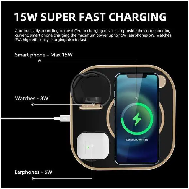 Alt view image 5 of 7 - KEHIPI 4 in 1 LED Desk Lamp with Wireless Charging Station for Multiple Devices Qi Wireless Certified Compatible with iPhone 13/12, 13/12 Pro, 13/12 Pro Max, iWatch, Airpods 2/Pro with LED Light White