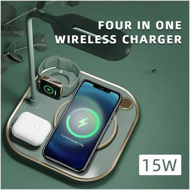 Alt view image 2 of 7 - KEHIPI 4 in 1 LED Desk Lamp with Wireless Charging Station for Multiple Devices Qi Wireless Certified Compatible with iPhone 13/12, 13/12 Pro, 13/12 Pro Max, iWatch, Airpods 2/Pro with LED Light White