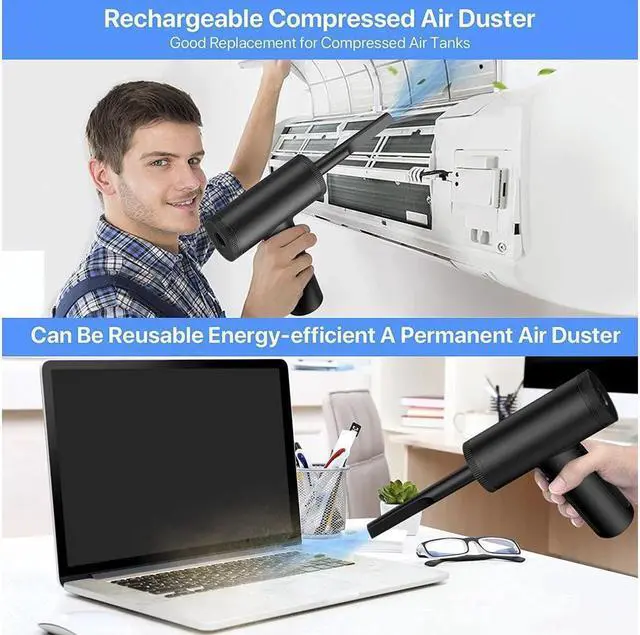 Alt view image 3 of 7 - KEHIPI Compressed Air Duster, 102000RPM Electric Air Duster & Vacuum Cleaner 2 in 1 Rechargeable 7800mAh Cordless, Keyboard and Computer Cleaner, Replaces Compressed Air Cans (Black)