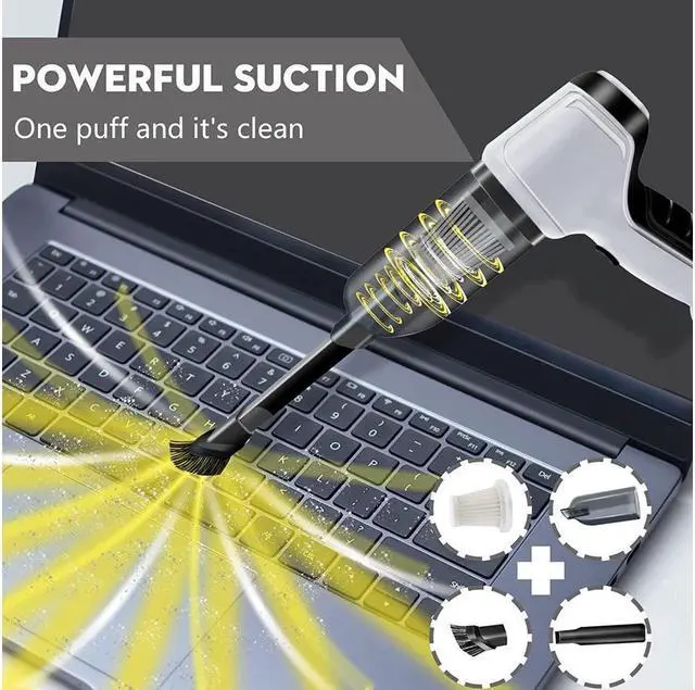 Alt view image 3 of 6 - KEHIPI Compressed Air Duster, Keyboard Cleaner, 3-in-1 Mini Vacuum, 36000 RPM Electric Canned Air Kit,Cordless Air Can for Computer Desk Electronics Dust Cleaning, Air Blower with Rechargeable Battery