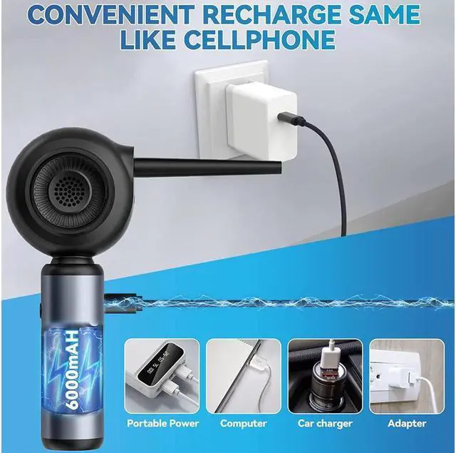 Alt view image 7 of 7 - KEHIPI Compressed Air Duster, Electric Air Duster 50000RPM Rechargeable, Cordless Air Blower and Vacuum Cleaner 2-in-1 Replaces Compressed Air Cans Canned Air for Cleaning Computer Keyboard Camera