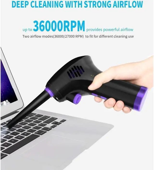 Alt view image 4 of 7 - KEHIPI Air Duster,Electric Wireless Air Duster Keyboard Clearer with 15000mAH Rechargeable Batter Powerful 36000RPM, Alternative to Compressed Air Can for Computers Cleaning, USB-C Fast Charging