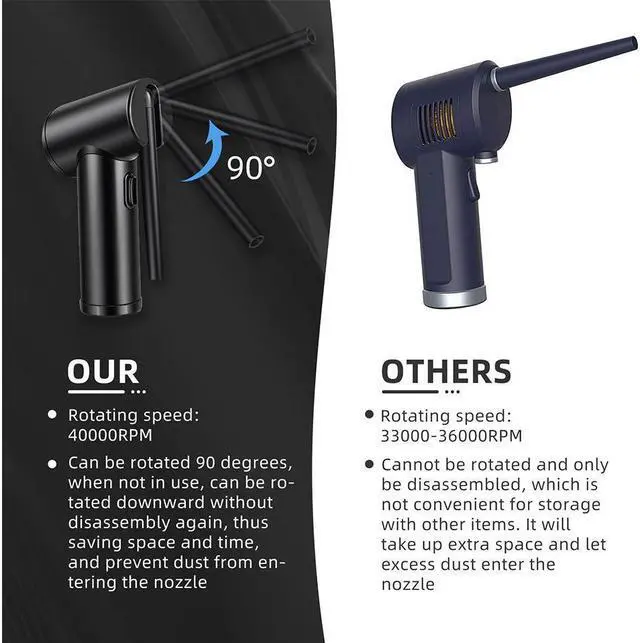 Alt view image 2 of 7 - KEHIPI Cordless Air Duster Portable Air Blower for Computer with 40000 RPM Motor Electric Compressed Air Duster for Keyboard Laptop PC Camera Cleaning, 6000mAh Battery, Type-C Fast Charging