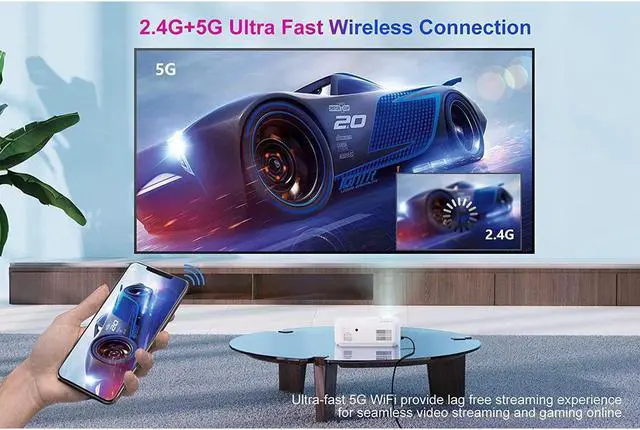 Alt view image 2 of 6 - KEHIPI Electric-Focus Projector 5G WiFi and 5.1 Bluetooth 4K-Support:500 ANSI Native 1080P 19000L 450'' Outdoor Portable Projector, ±50°4P/4D Keystone&50% Zoom, Full Sealed Optical Home Projector