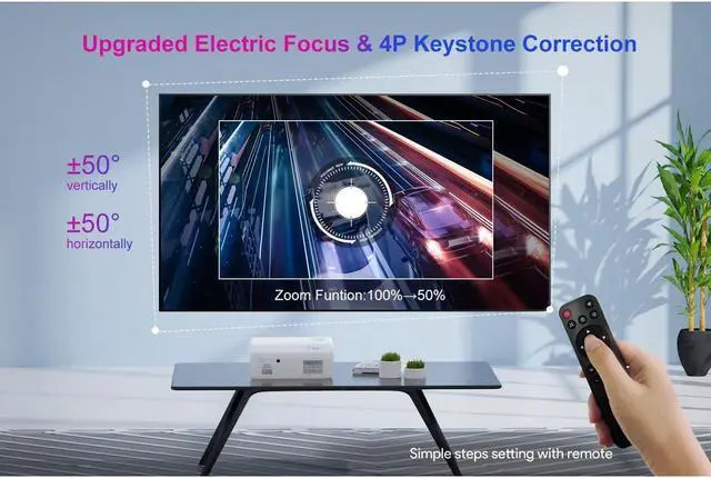 Alt view image 4 of 6 - KEHIPI Electric-Focus Projector 5G WiFi and 5.1 Bluetooth 4K-Support:500 ANSI Native 1080P 19000L 450'' Outdoor Portable Projector, ±50°4P/4D Keystone&50% Zoom, Full Sealed Optical Home Projector