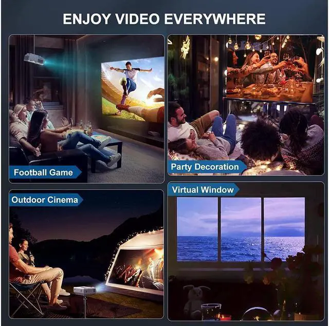 Alt view image 7 of 7 - KEHIPI Projector with WiFi and Bluetooth, 5G WiFi Native 1080P 9500L 4K Supported, Portable Outdoor Projector with Screen for Home Theater, Compatible with HDMI/USB/PC/TV Box/iOS and Android Phone