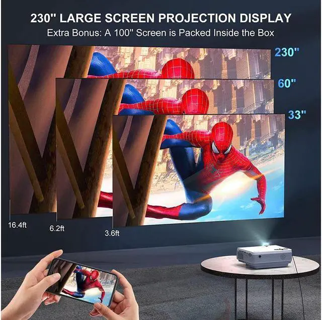 Alt view image 5 of 7 - KEHIPI Projector with WiFi and Bluetooth, 5G WiFi Native 1080P 9500L 4K Supported, Portable Outdoor Projector with Screen for Home Theater, Compatible with HDMI/USB/PC/TV Box/iOS and Android Phone