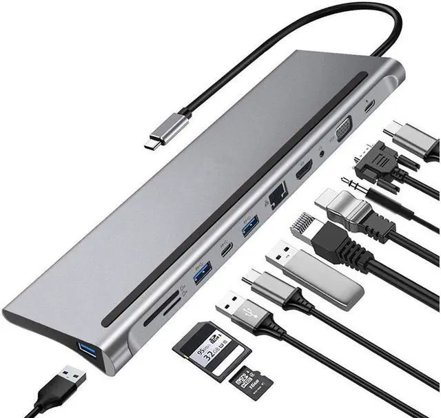 Main image of KEHIPI 11-In-1 Multi-Interface Type-C Docking Station USB Hub ,87W USB C charging port, 4K HD port, VGA port, SD card and TF card reader ,3.5 mm audio/microphone jack, USB 3.0 ports,RJ45,HDMI