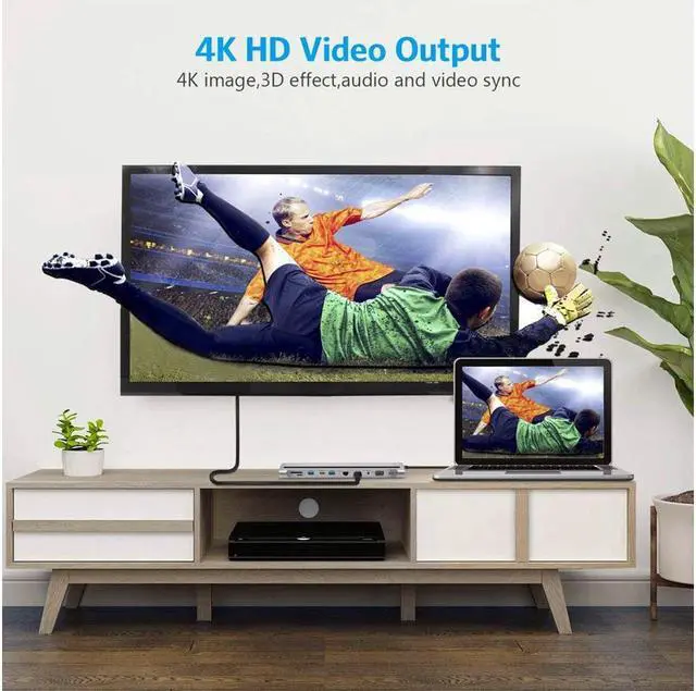 Alt view image 4 of 7 - KEHIPI 11-In-1 Multi-Interface Type-C Docking Station USB Hub ,87W USB C charging port, 4K HD port, VGA port, SD card and TF card reader ,3.5 mm audio/microphone jack, USB 3.0 ports,RJ45,HDMI