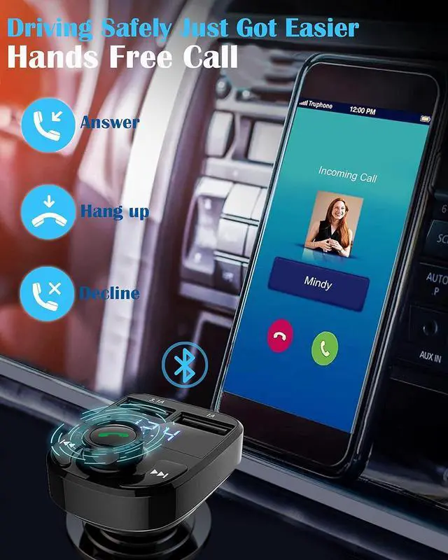 Alt view image 3 of 7 - KEHIPI Handsfree Call Car Charger,Wireless Bluetooth FM Transmitter Radio Receiver,Mp3 Audio Music Stereo Adapter,Dual USB Port Charger Compatible for All Smartphones,Samsung Galaxy,LG,HTC,etc.