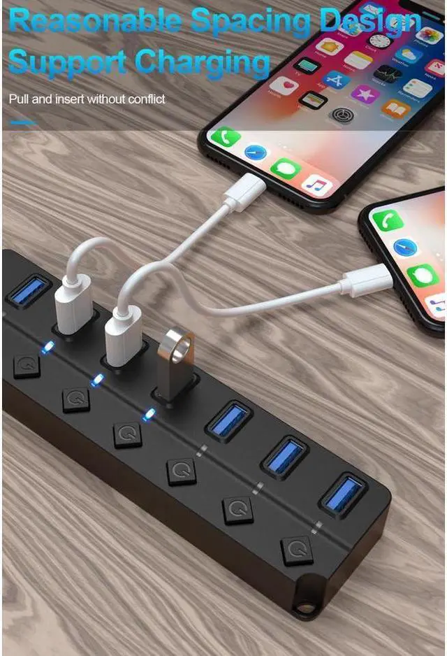 Alt view image 2 of 7 - KEHIPI USB HUB - USB 3.0 Ports with Individual Power Switch, Data Splitter & Power Hub (7 Ports)