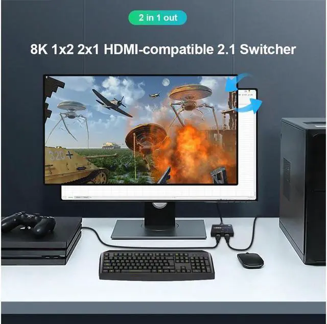 Alt view image 5 of 7 - KEHIPI HD Switcher 8K, Bi-Direction HDMI 2.1 Switch Splitter KVM 2x1 1x2 Ultra HD 8K@60Hz 4K@120Hz High Speed 48Gbps Switch Adapter with Switch Button for Computer Laptop For PS4/5 TV Box HDTV