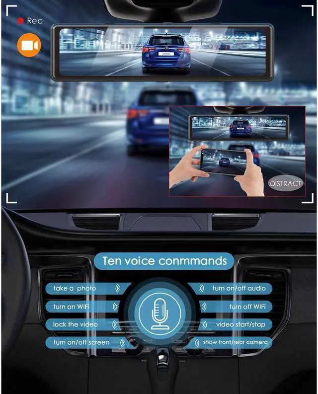 Alt view image 7 of 7 - KEHIPI 12 Mirror Dash Cam 4K+1080P Dual Camera with GPS WiFi Car Camera Driving Recorder with Touch Screen Voice Control Parking Monitor G-sensor Lock Parking Assist Waterproof Rear Camera