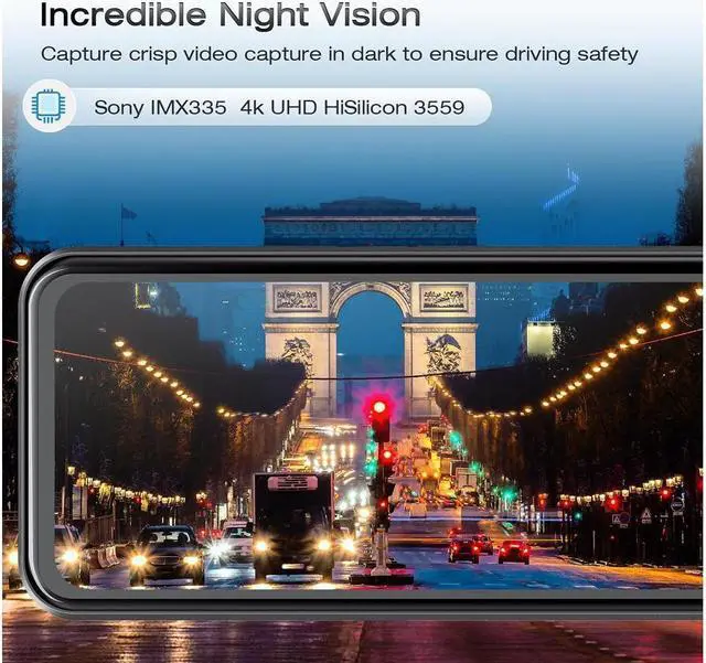 Alt view image 3 of 7 - KEHIPI 4K Mirror Dash Cam GPS Full Touch Screen 12" Voice Control Dash Camera Waterproof Reverse Rear View Camera Night Vision Parking Assistant Support Max 128G