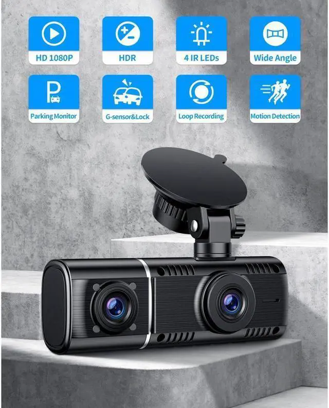 Alt view image 2 of 7 - KEHIPI Dual FHD 1080P Dash Cam, front and inside Car Driving Recorder Car Camera, Car Dash Camera with IR Night WDR Vision, HDR Tech., Motion Detection, Parking Monitoring, Loop Recording, G-sensor