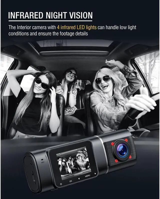 Alt view image 3 of 7 - KEHIPI Dual FHD 1080P Dash Cam, front and inside Car Driving Recorder Car Camera, Car Dash Camera with IR Night WDR Vision, HDR Tech., Motion Detection, Parking Monitoring, Loop Recording, G-sensor