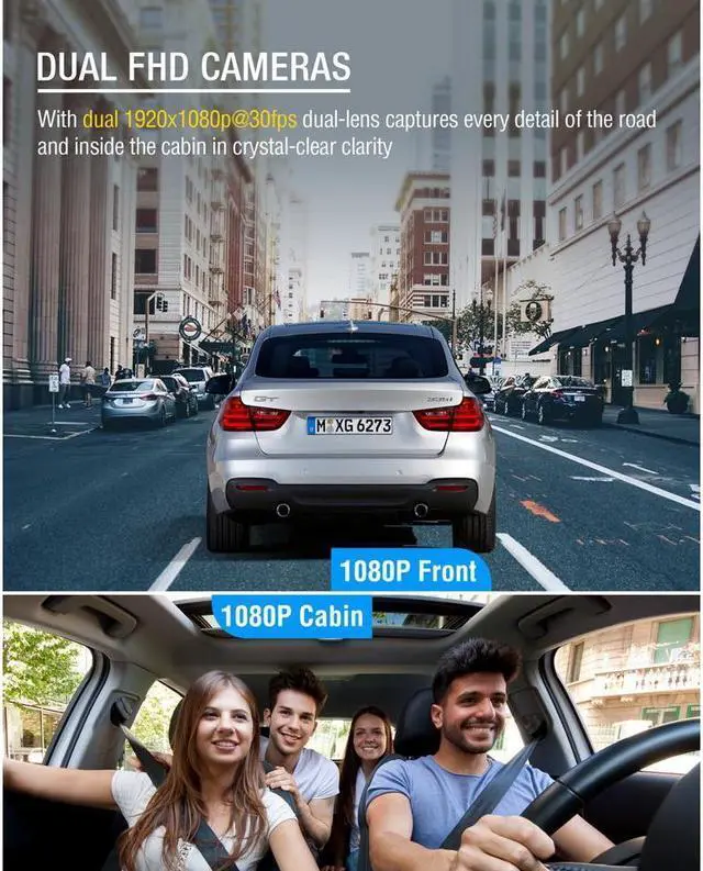 Alt view image 5 of 7 - KEHIPI Dual FHD 1080P Dash Cam, front and inside Car Driving Recorder Car Camera, Car Dash Camera with IR Night WDR Vision, HDR Tech., Motion Detection, Parking Monitoring, Loop Recording, G-sensor