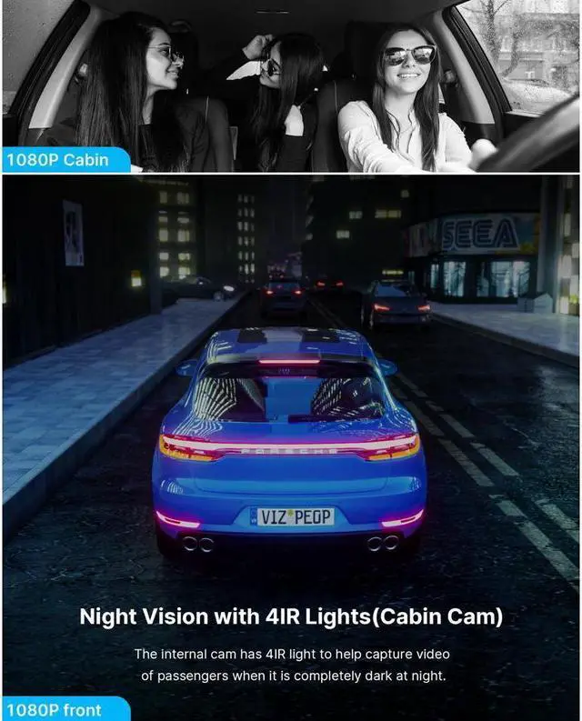 Alt view image 2 of 7 - KEHIPI Dual FHD 1080P Dash Cam front and inside Dash Camera Car Driving Recorder with IR Night Vision, Motion Detection, Parking Monitoring, G-sensor Accident Locked Loop Recording WDR Car Camera