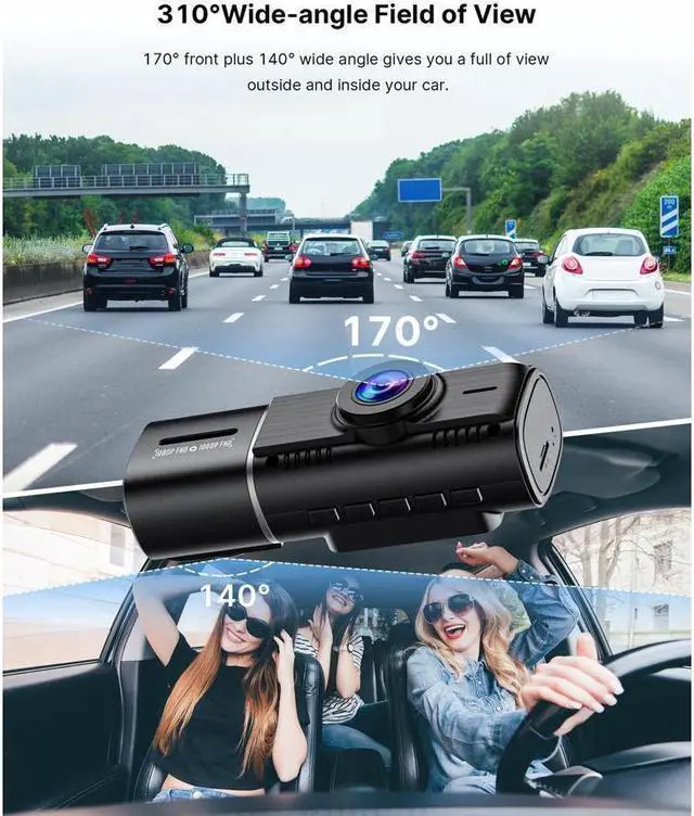 Alt view image 3 of 7 - KEHIPI Dual FHD 1080P Dash Cam front and inside Dash Camera Car Driving Recorder with IR Night Vision, Motion Detection, Parking Monitoring, G-sensor Accident Locked Loop Recording WDR Car Camera