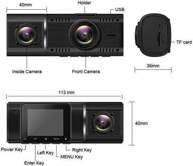 Alt view image 6 of 7 - KEHIPI Black Dash Cam FHD 1080P Front and HD 720P Inside, IR Night Vision Car Camera