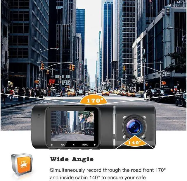 Alt view image 3 of 7 - KEHIPI Black Dash Cam FHD 1080P Front and HD 720P Inside, IR Night Vision Car Camera