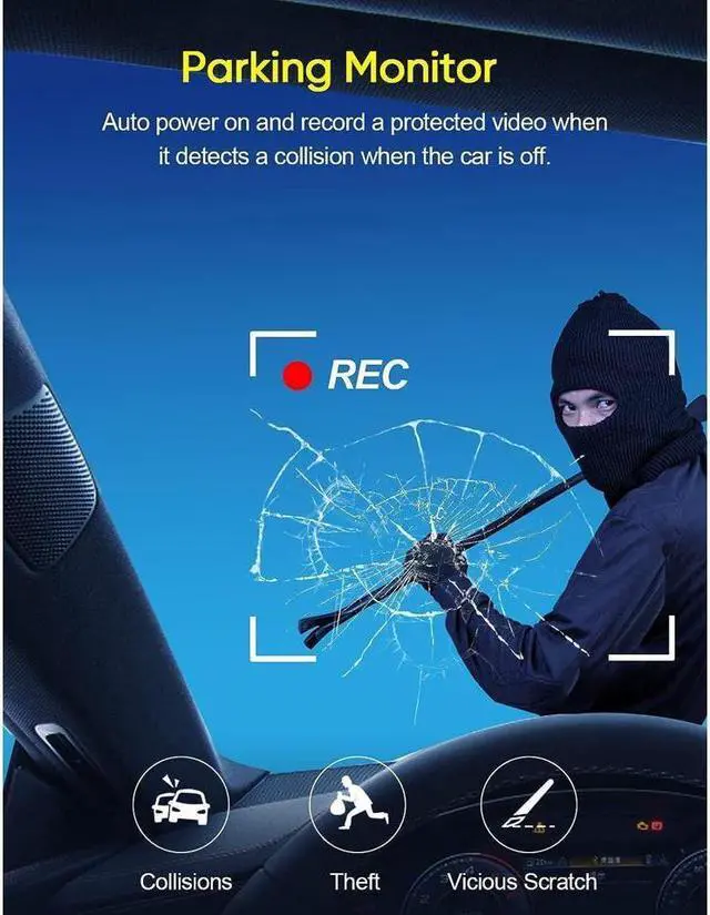 Alt view image 7 of 7 - KEHIPI 3 Channel Dash Cam Front and Rear Inside, 1080P Dash Camera for Cars, Dashcam Three Way Triple Car Camera with IR Night Vision, Loop Recording, G-Sensor, Parking Monitor, 24 Hours Recording