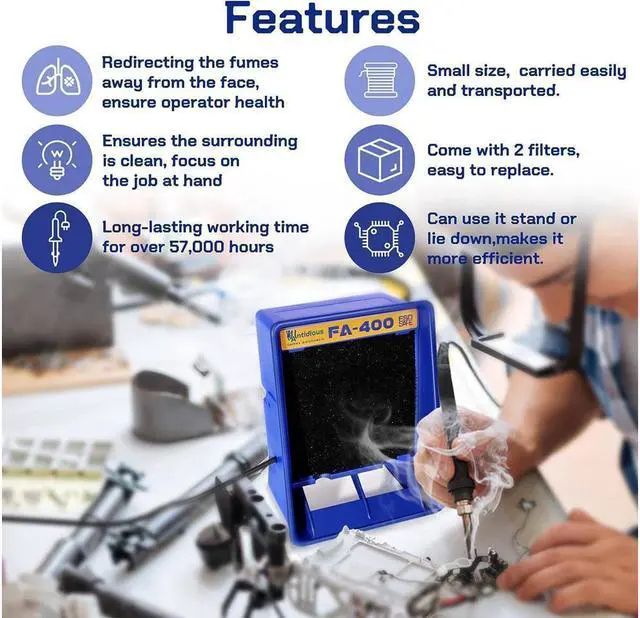Alt view image 4 of 6 - KEHIPI Fume Extractor Anti-ESD Solder Smoke Absorber Portable Filter for Soldering DIY Fan Extraction Equipment with Spare Activated Carbon for Brazing Welding Soldering, Fume Prevention Remover