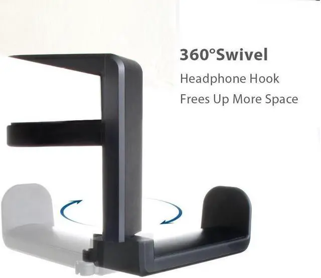 Alt view image 3 of 7 - KEHIPI PC Gaming Headset Headphone Hook Holder Hanger Mount, Headphones Stand with Adjustable & Rotating Arm Clamp, Under Desk Design, Universal Fit, Built in Cable Clip(Black)